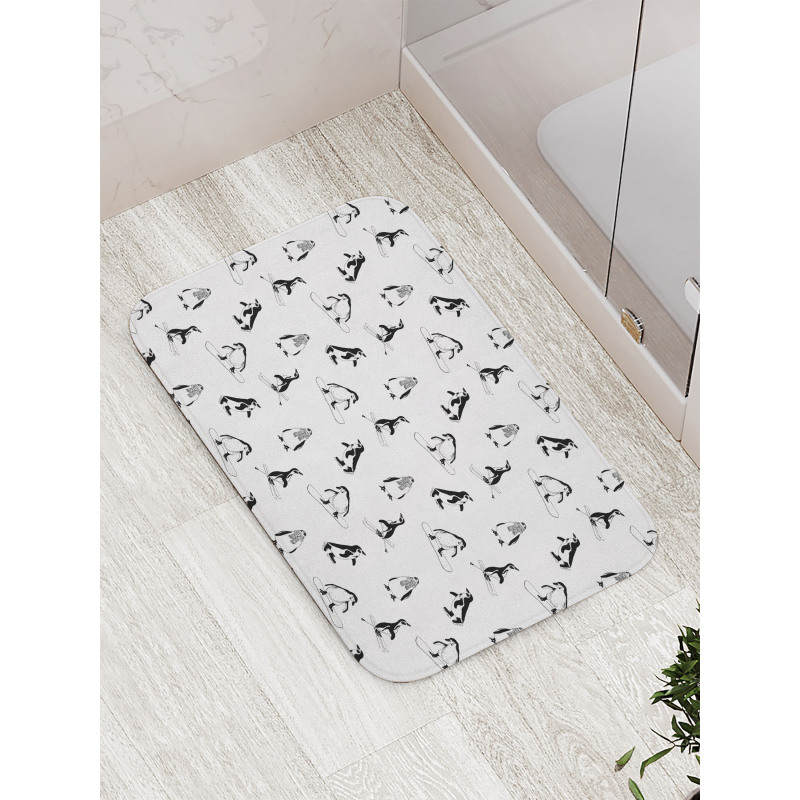 Skiing Penguins in Scarves Bath Mat