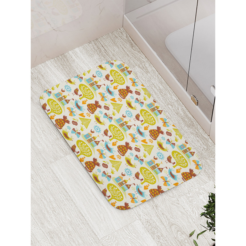 Cats Birds Butterfly Bath Mat