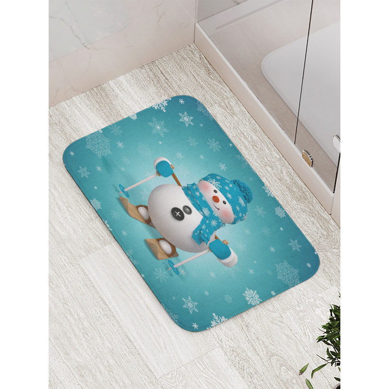 Skiing Snowflakes Fun Bath Mat