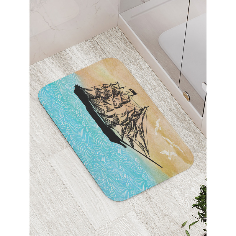 Vintage Ship Motif Bath Mat