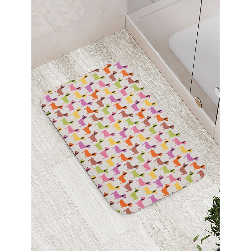 Colorful Puppy Motif Bath Mat