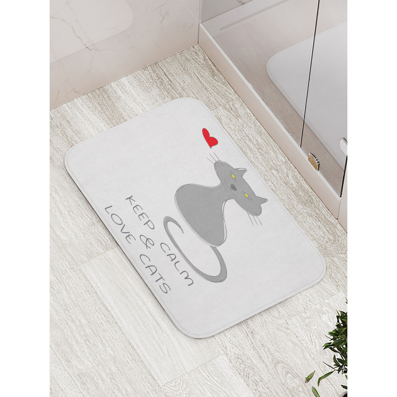 Grey Cat Red Heart Bath Mat