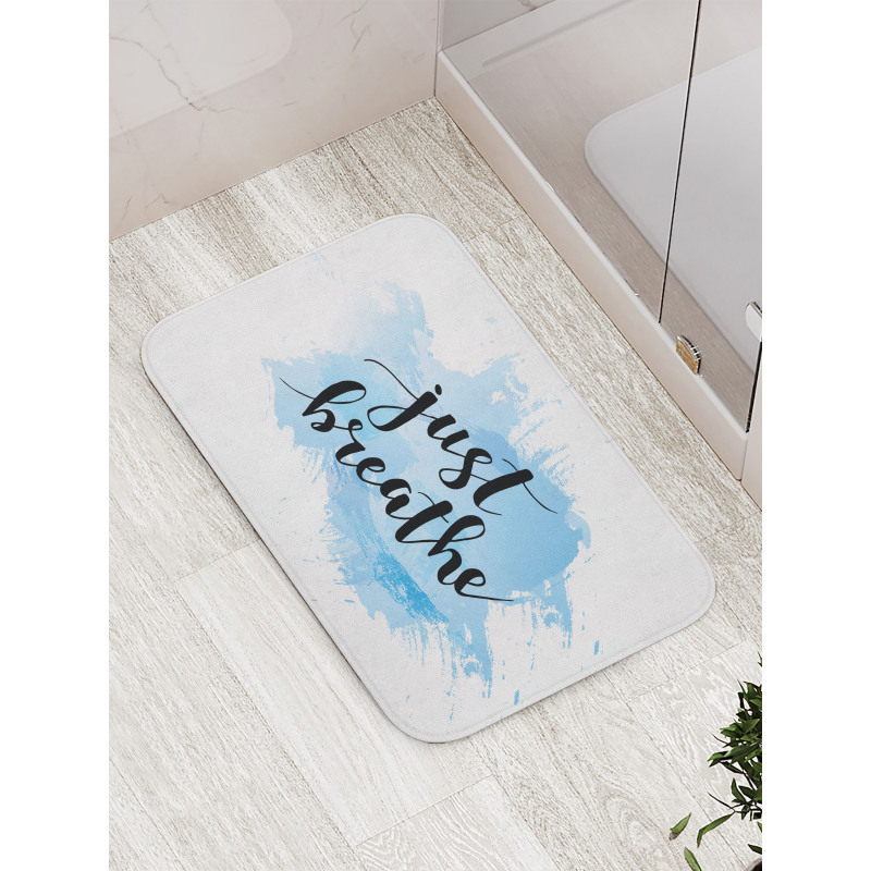 Phrase on Blue Bath Mat