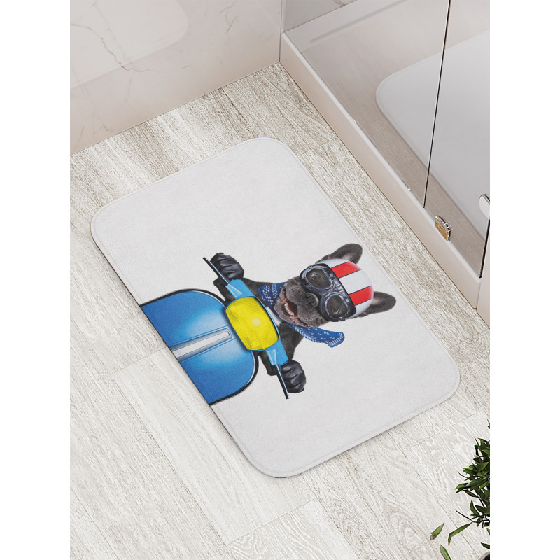 Bulldog on a Scooter Bath Mat