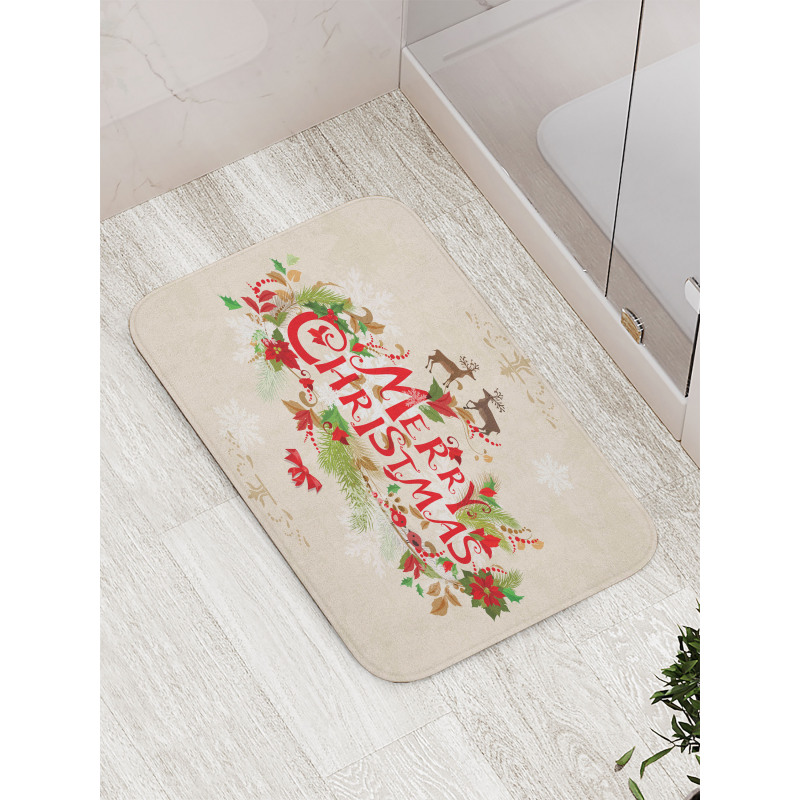 Floral Merry Xmas Bath Mat