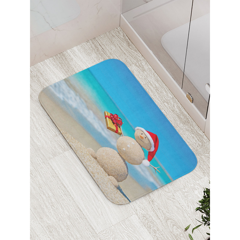 Sand Snowman Santa Hat Bath Mat