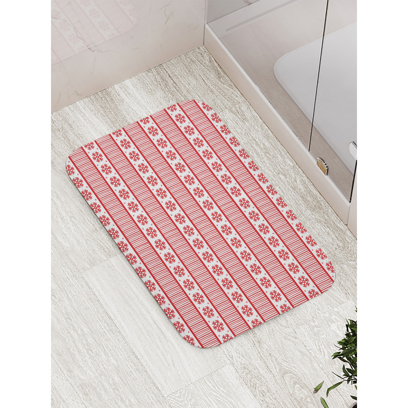 Winter Snowflakes Stripes Bath Mat