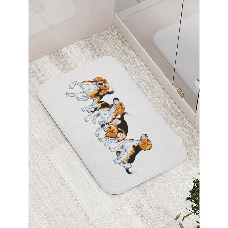 4 Beagle Hounds Play Bath Mat