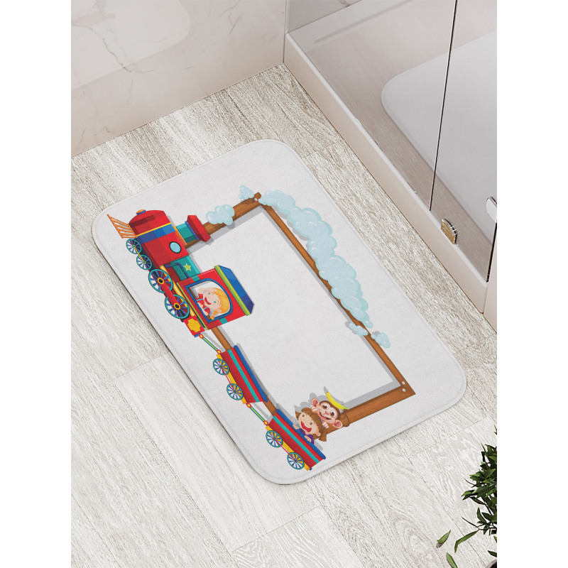 Children on Cartoon Train Bath Mat