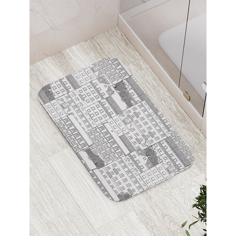 Hand Drawn Houses Town Bath Mat