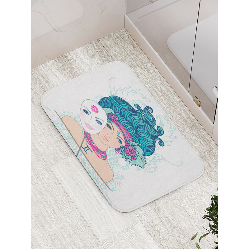 Young Lady Mask Bath Mat