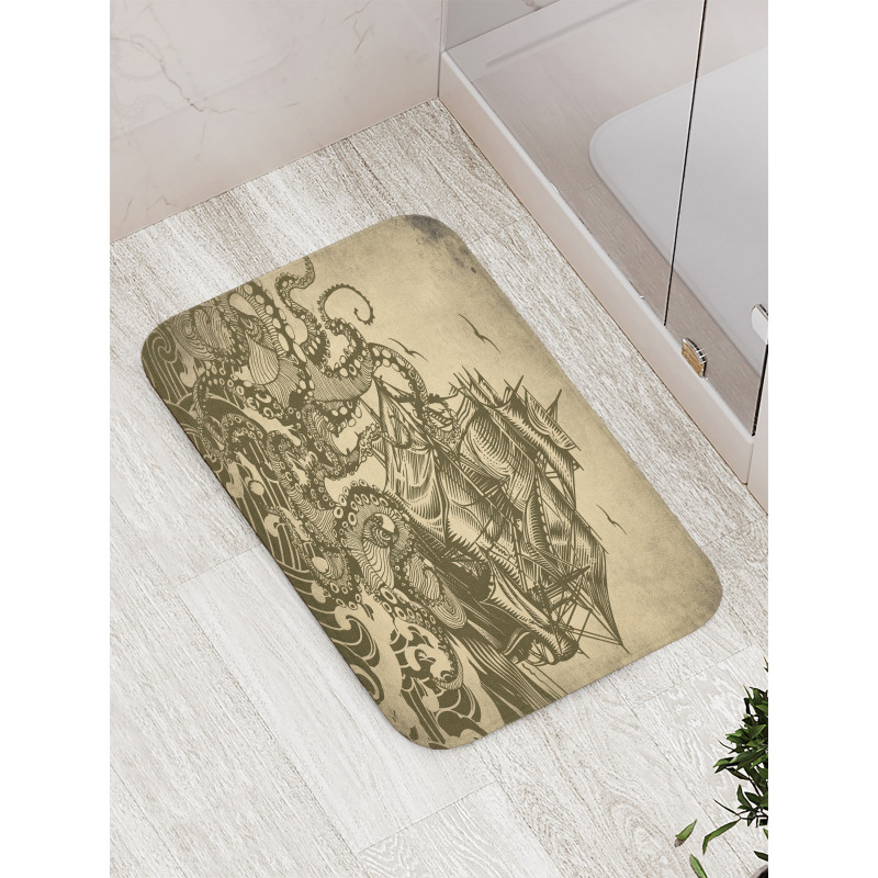 Retro Ship Octopus Theme Bath Mat