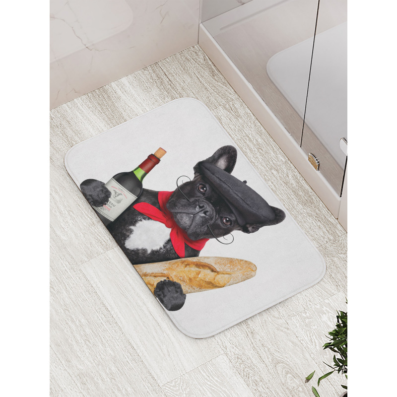 French Dog Red Wine Bath Mat