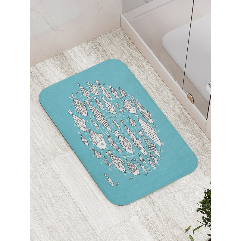 Blue and White Doodle Bath Mat