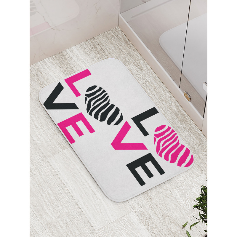 Zebra Stripes Hearts Bath Mat