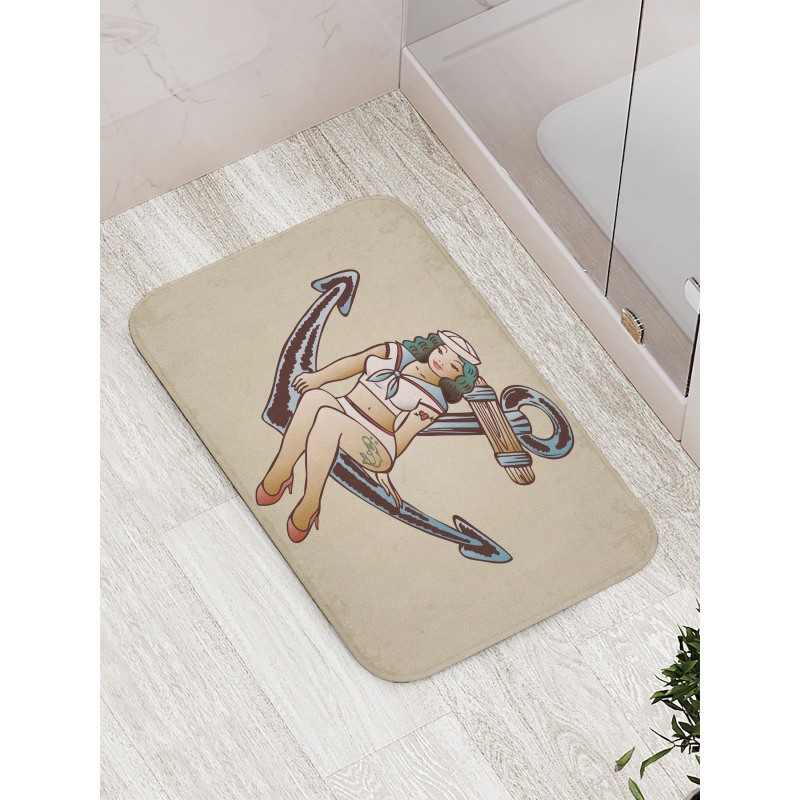 Sailor Pinup Girl Motif Bath Mat