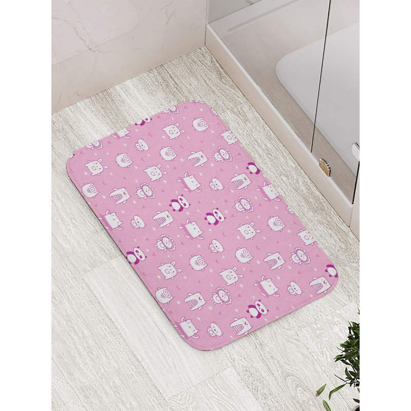 Funny Animals Pink Bath Mat