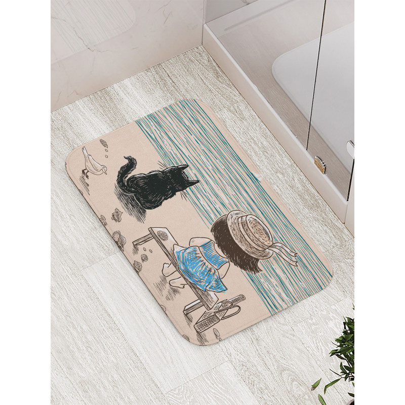 Baby Girl with a Cat Bath Mat