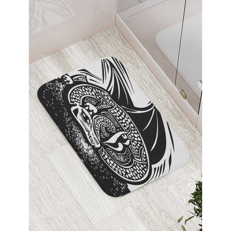 Curled up Dragon Sketch Bath Mat