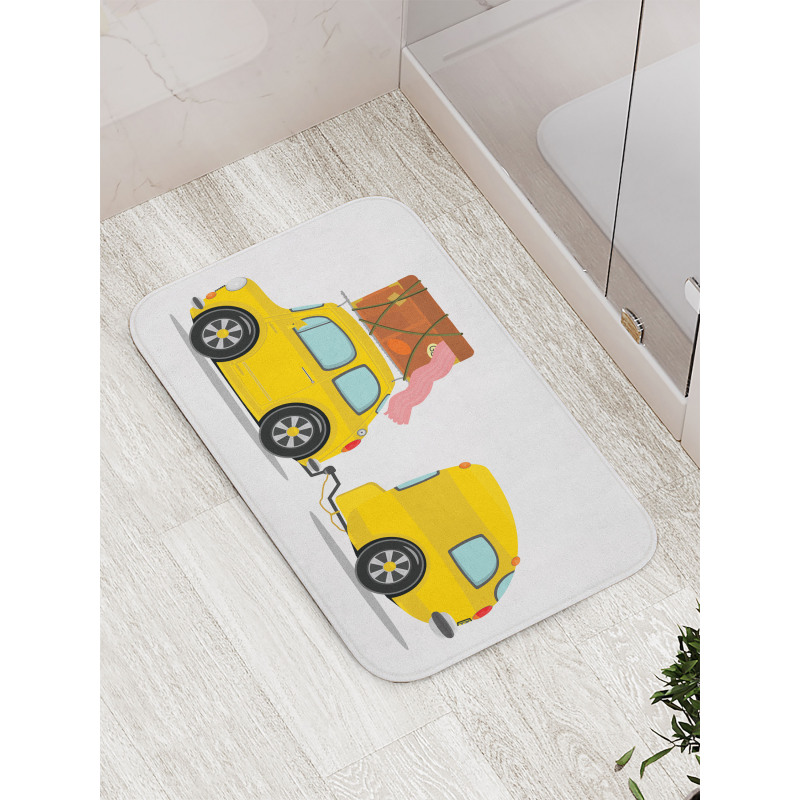 Retro Car with Trailer Bath Mat