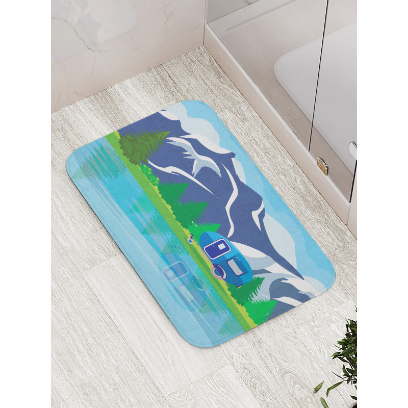 Cartoon Lake Landscape Bath Mat