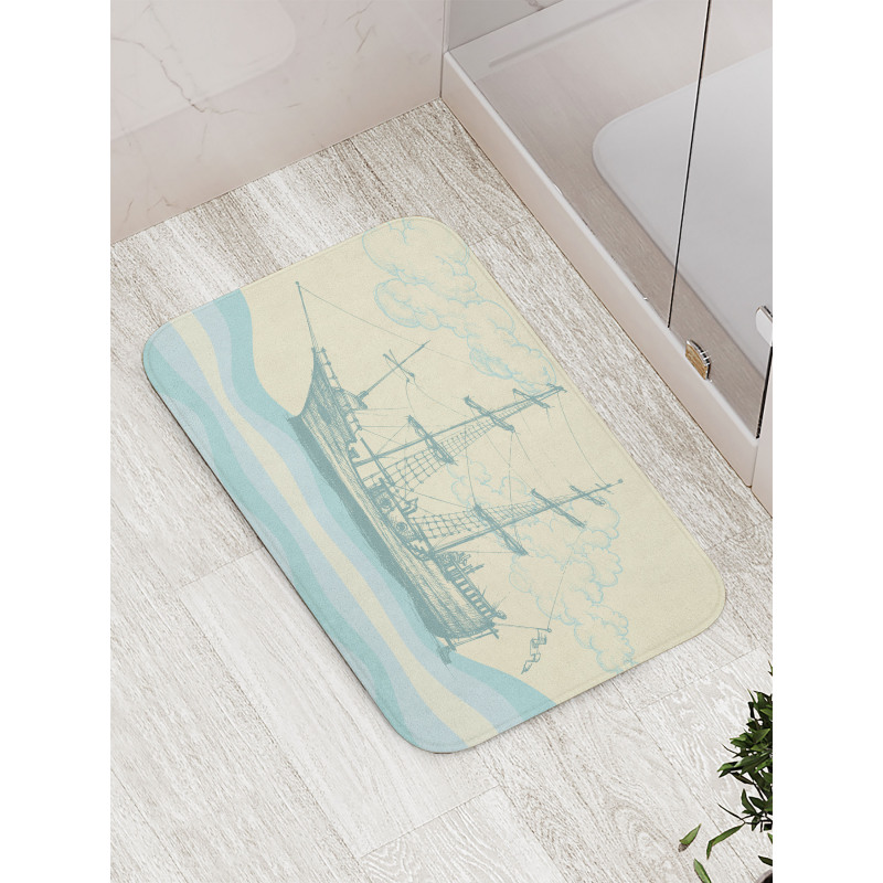 Ship Waves Clouds Bath Mat