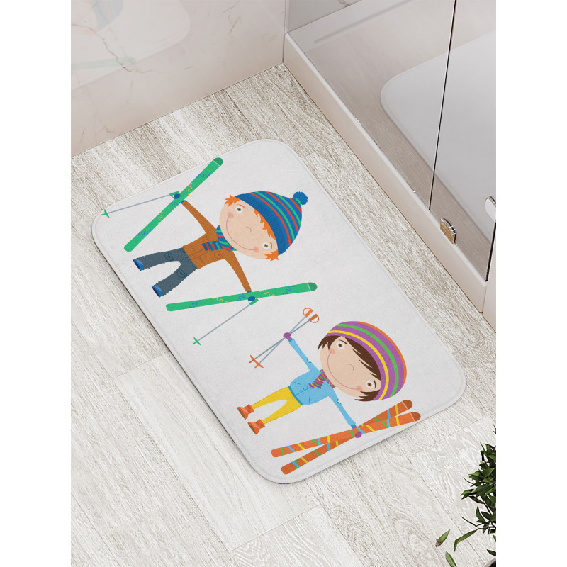 Boy and Girl Skis Bath Mat