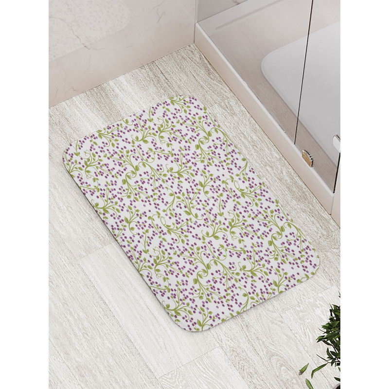 Green Leaves Berries Bath Mat