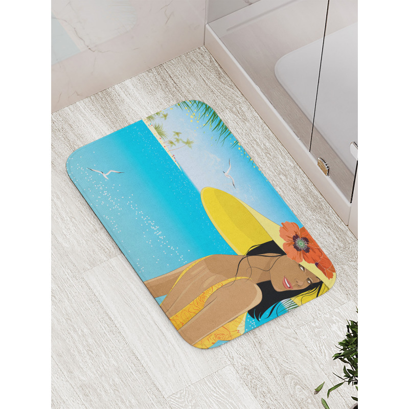 Young Woman Tropical Sea Bath Mat