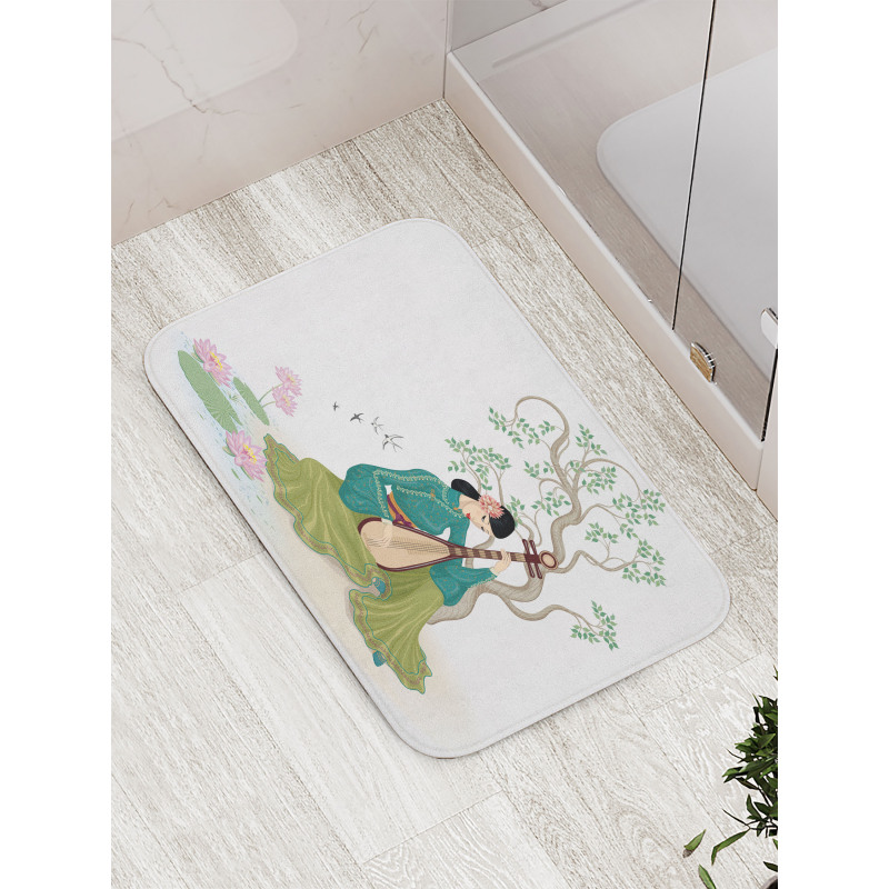 Woman Music Instrument Bath Mat