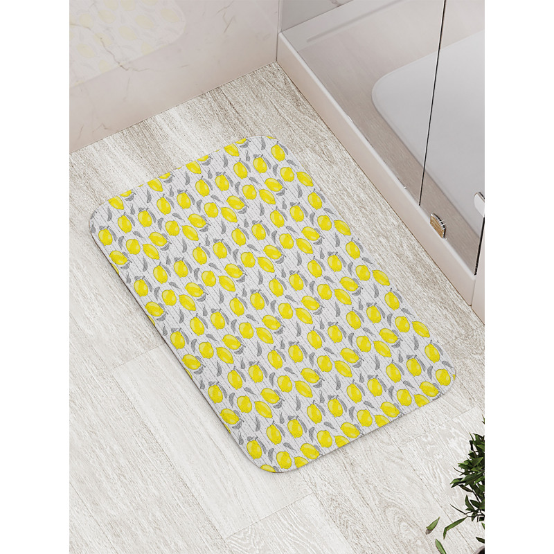 Sketched Lemon Pattern Bath Mat