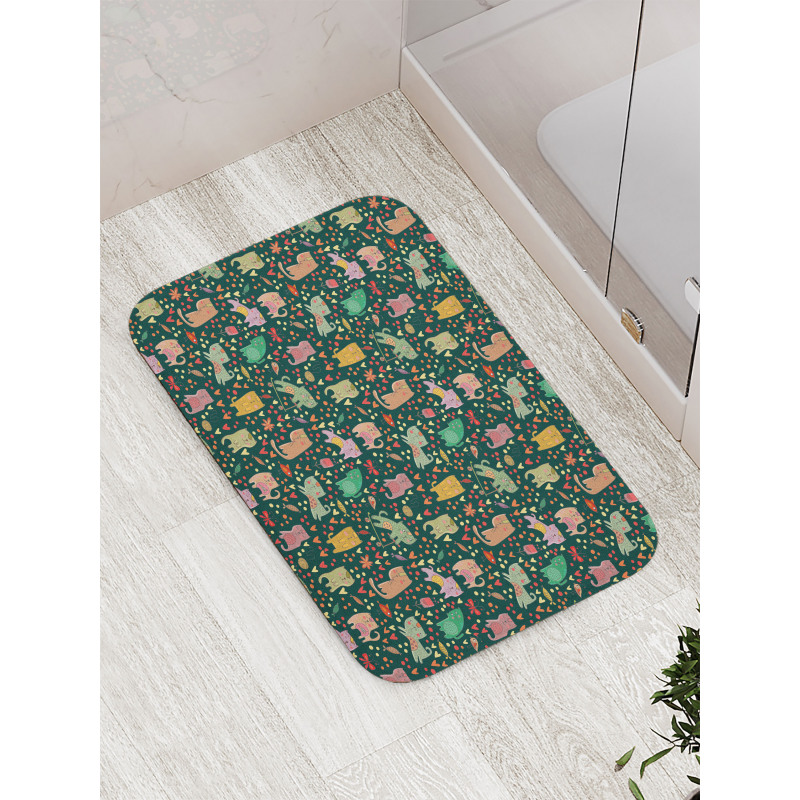 Nocturnal Theme Kittens Bath Mat