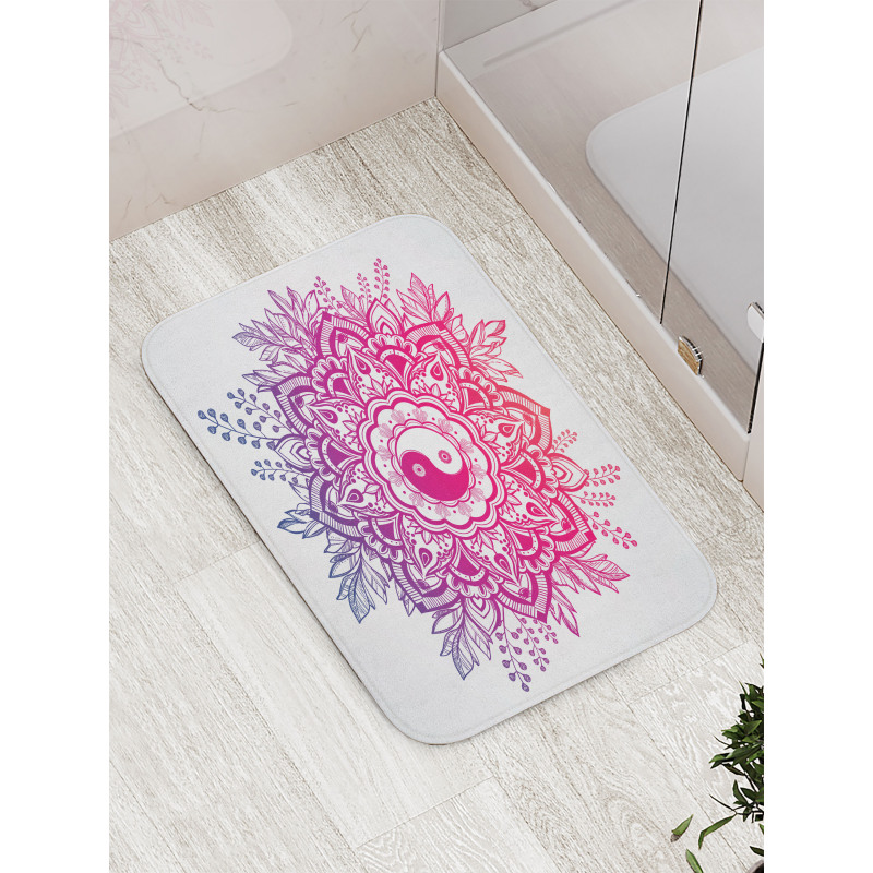 Floral Yin Yang Sign Bath Mat