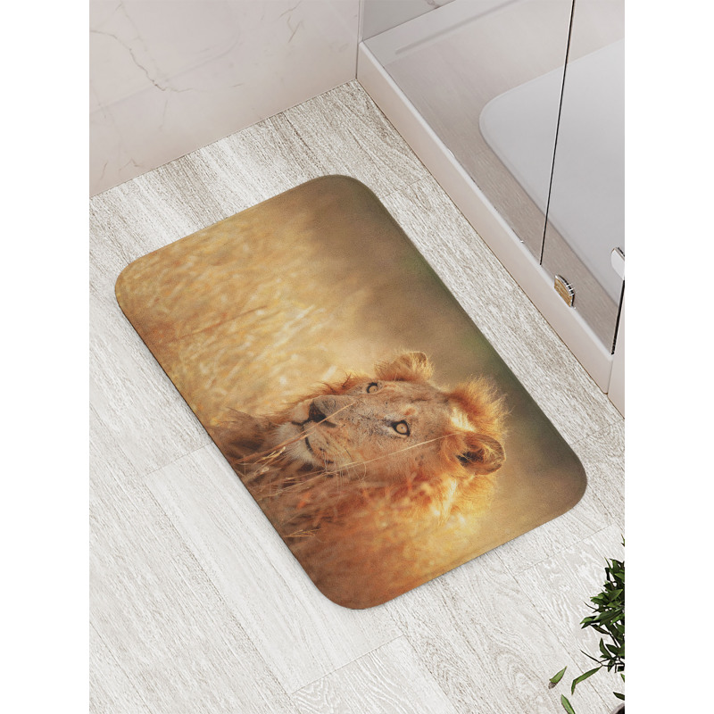 Male Lion Grass Field Bath Mat