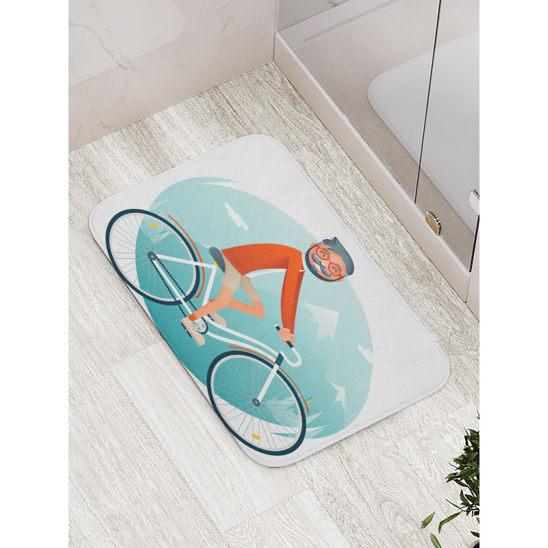 Hipster Guy Riding Bicycle Bath Mat