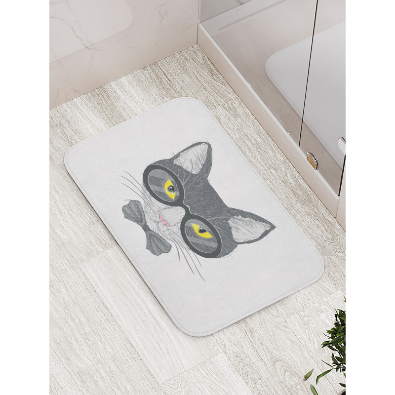 Greyscale Cat with Bowtie Bath Mat