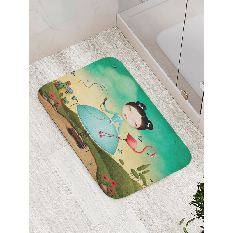 Girl and Flamingo Toy Bath Mat