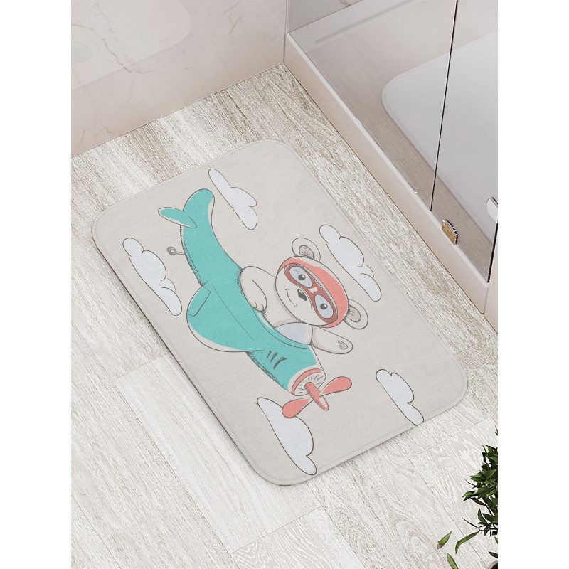 Teddy Bear on Biplane Bath Mat