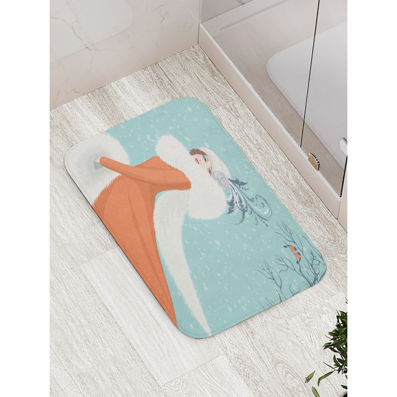 Lady in Red Coat Bath Mat