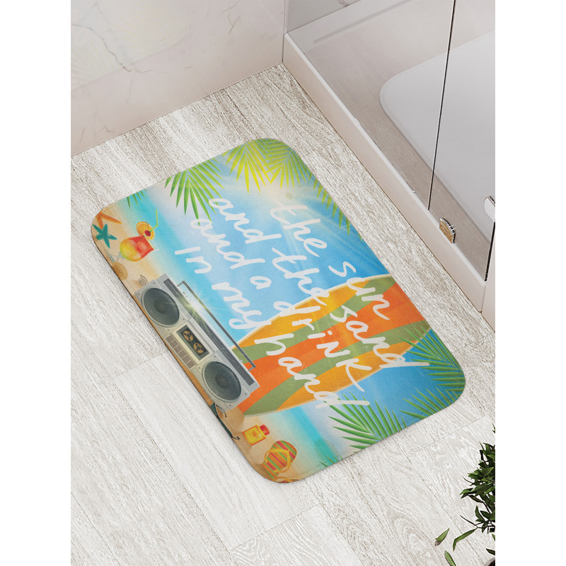 Tropical Beach Surfboard Bath Mat