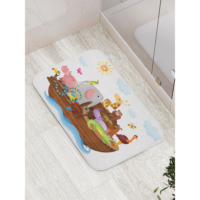 Animals in Ship Cartoon Bath Mat