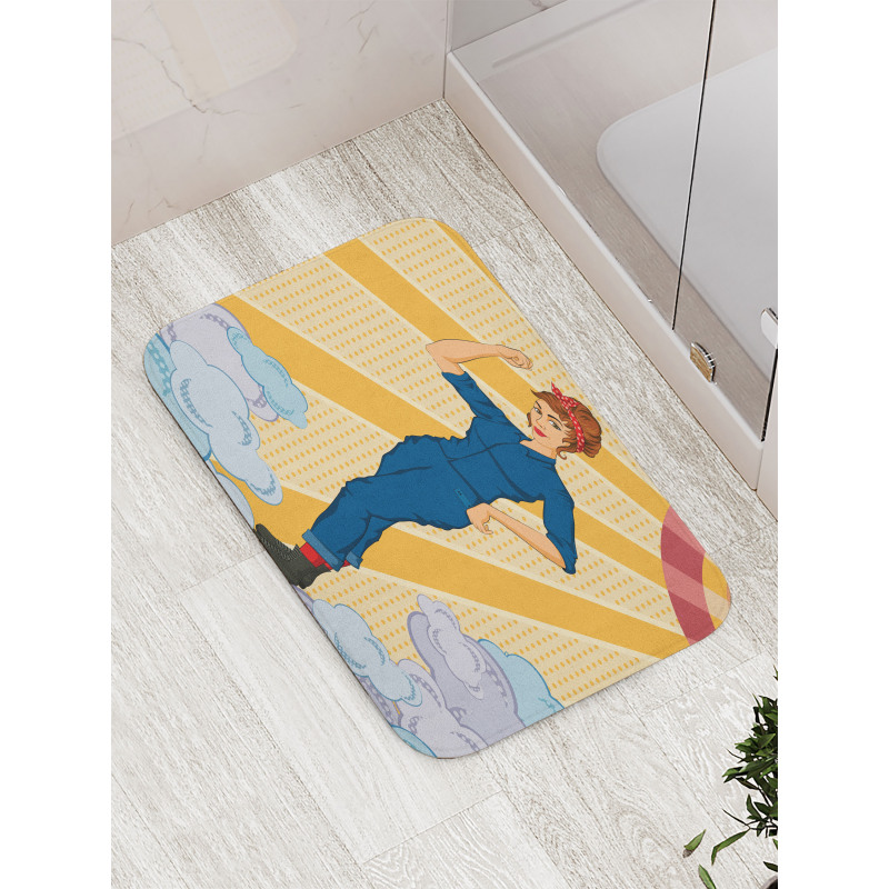 Woman Showing Fist Bath Mat