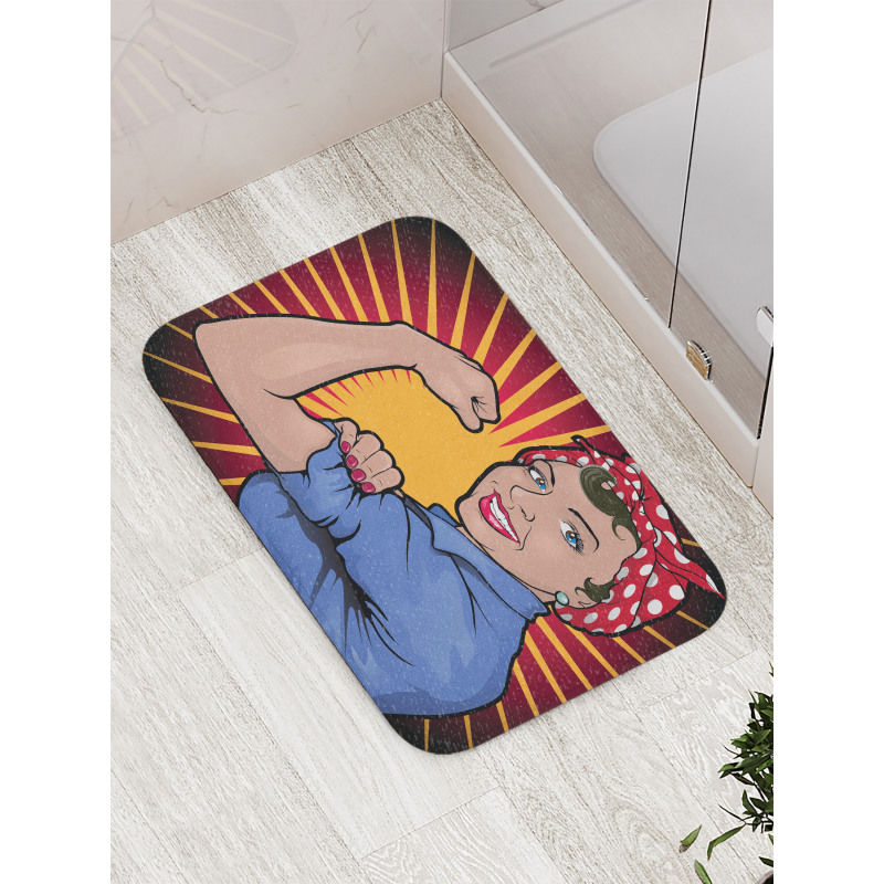 Retro Powerful Woman Bath Mat