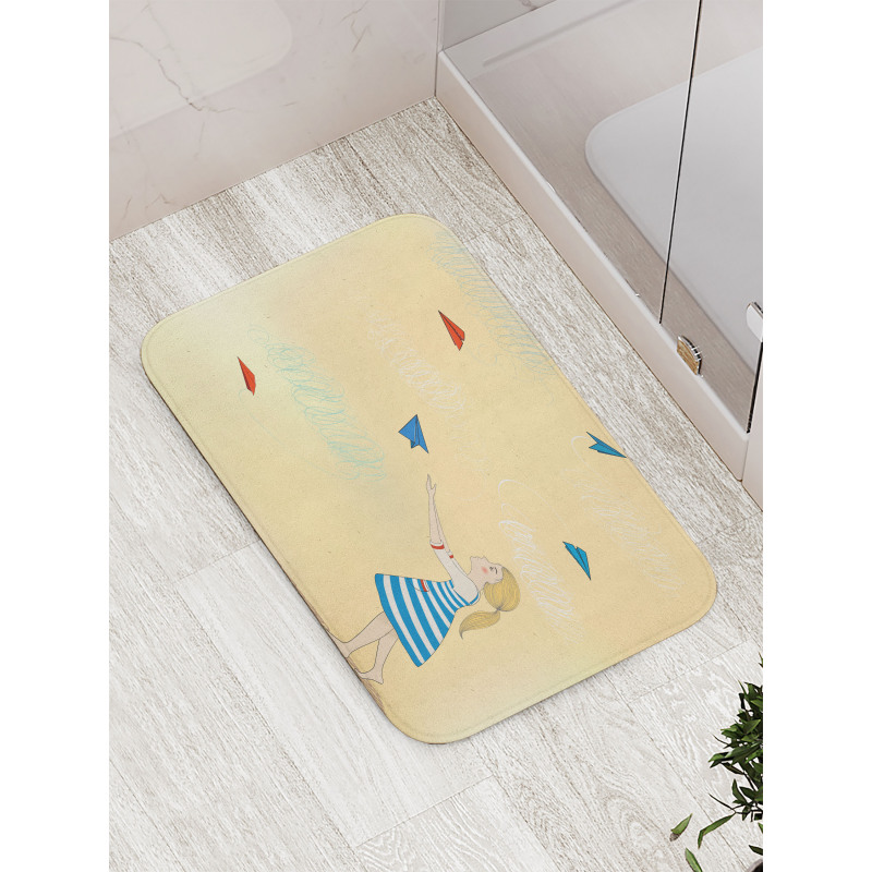 Girl with Paper Planes Bath Mat