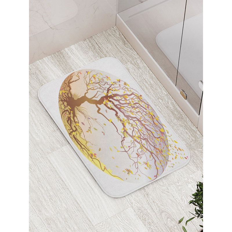 Tree Wind Flying Leaves Bath Mat