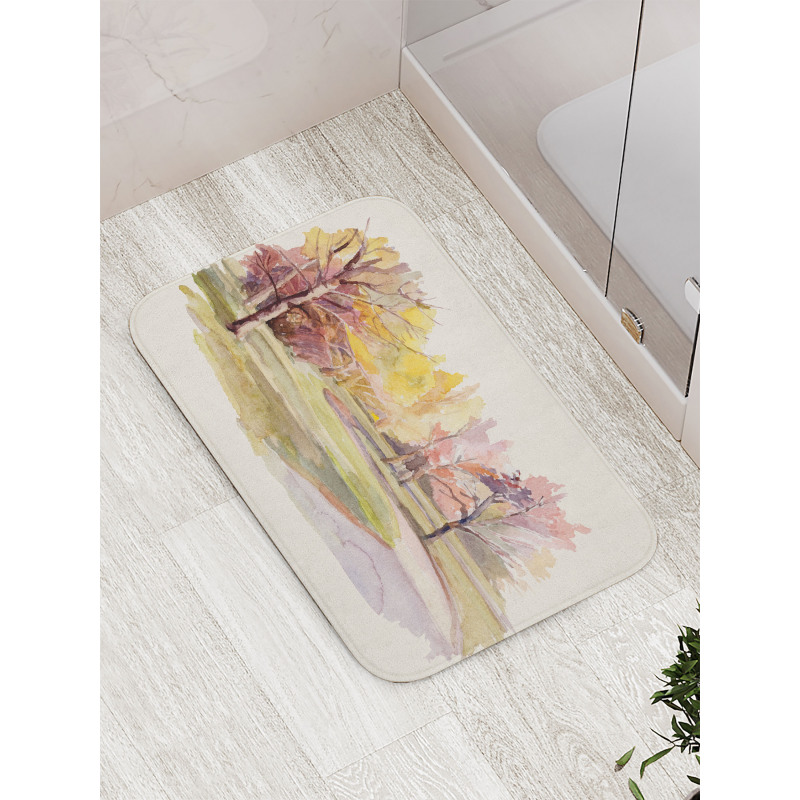 Watercolor Trees and Road Bath Mat