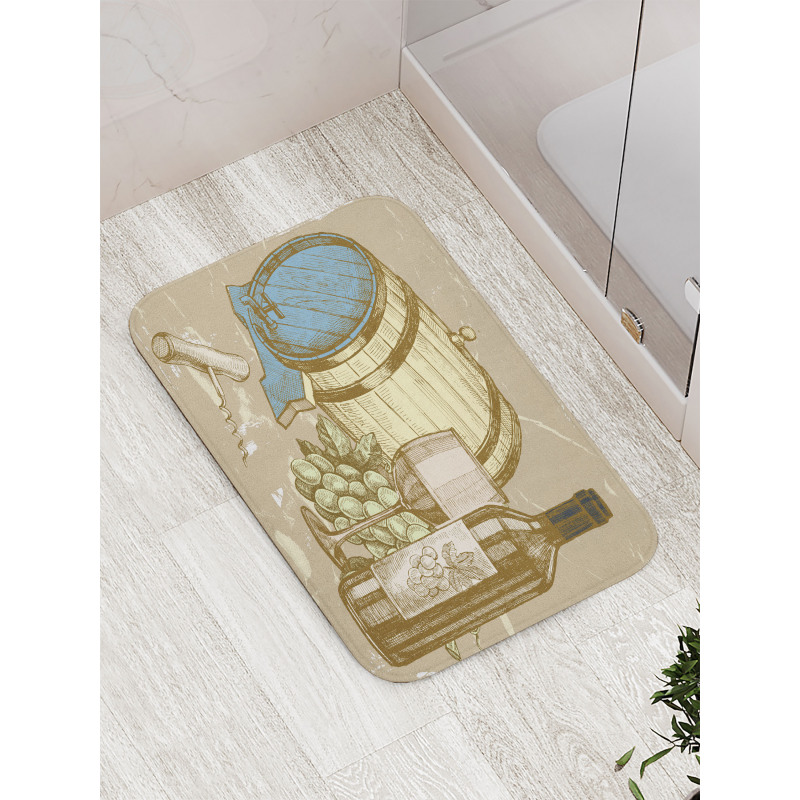 Vintage Themed and Grapes Bath Mat