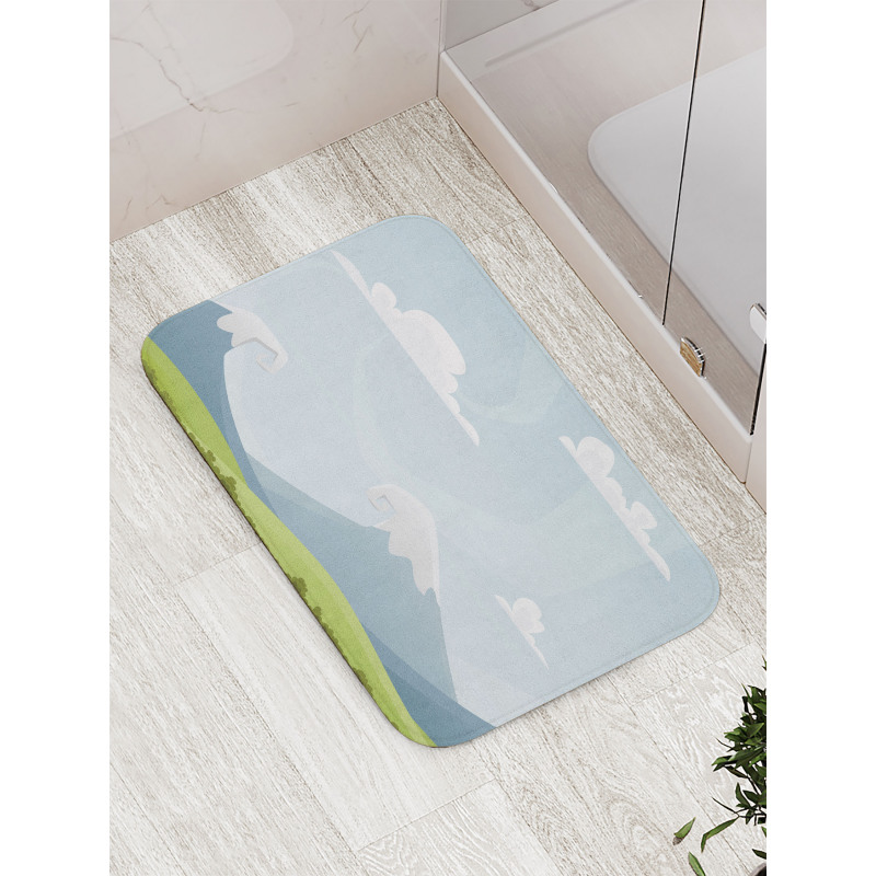 Cartoon Mountains Idyllic Bath Mat