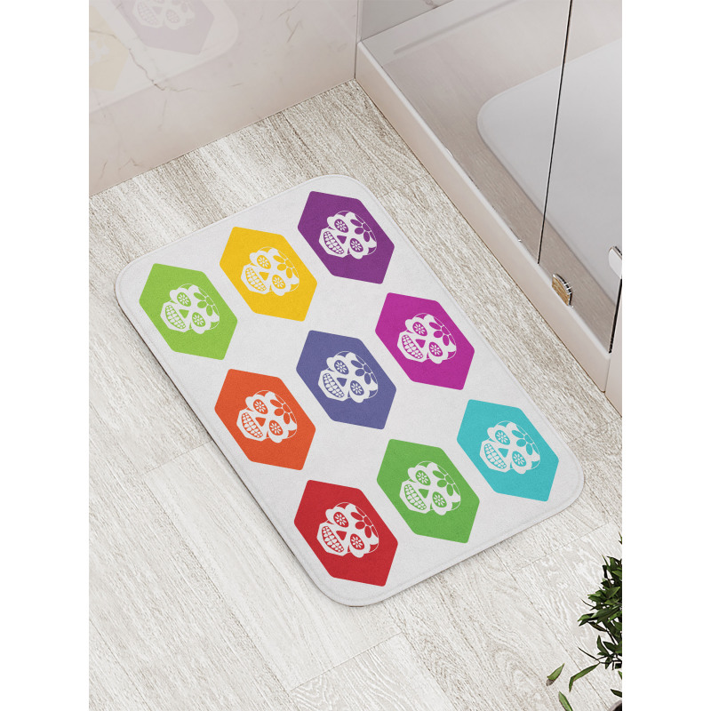 Hexagon Tiles Skull Bath Mat