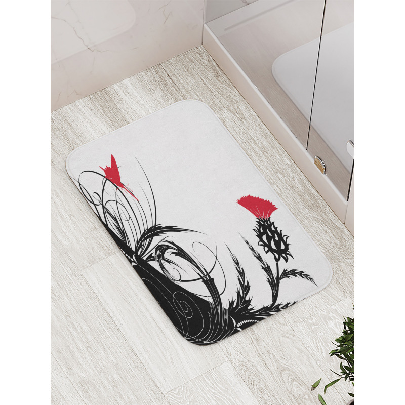 Floral Butterfly Motif Bath Mat